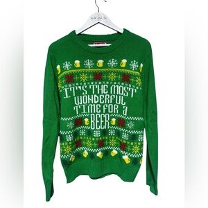 Unisex Ugly Christmas Sweater Beer Theme Medium Green Holiday Crew Neck